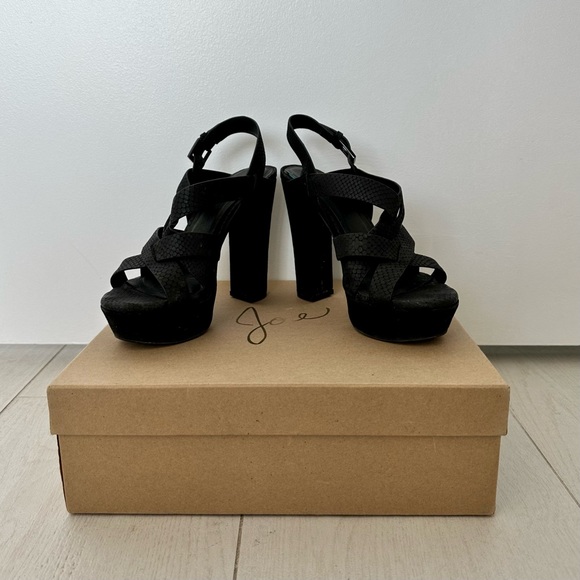 Joie Inez Snake Embossed Cement Heel Platform Black Sandal - Picture 4 of 16